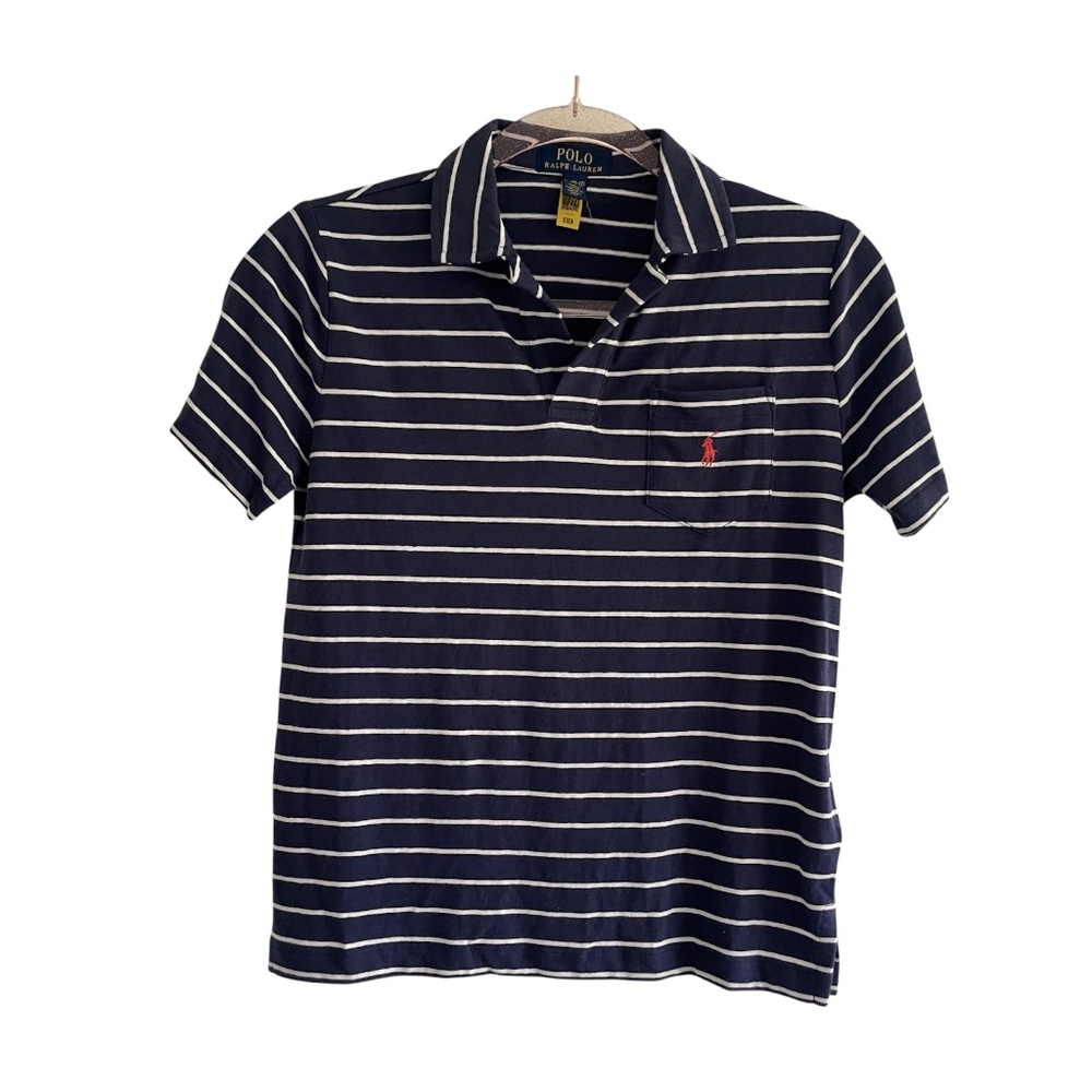 Polo Ralph Lauren Pocket Knit Polo Shirt Navy and White Skinny Stripes, Boys M